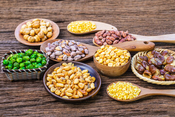 The beans seed on wooden  background,.