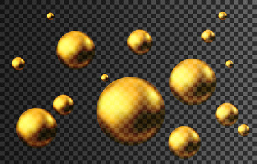 Gold sphere or oil bubble isolated on black background.