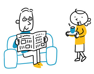 家でくつろぐシニア夫婦