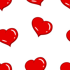 Red hearts seamless pattern. Endless vector background for valentine's day, wedding, invitations, birthday, invitations, packaging.