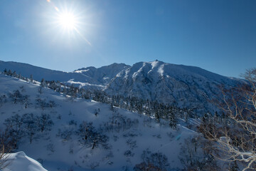北海道　十勝岳連峰の冬の風景