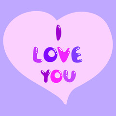 Pink gentle vector heart with text. I love you. Handmade illustration. Love and romance symbol for valentine's day, birthday, wedding, invitations, holidays.