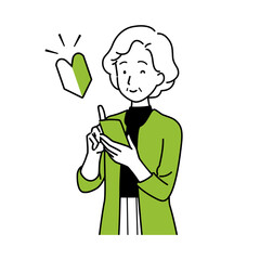 Illustration of senior beginner OK, smile.