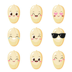 Cute happy cartoon peanut character set