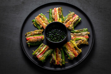 Meat and Vegetable Skewers which is called Sanjeok in Korea