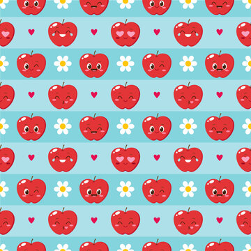 Seamless pattern with cartoon happy apples