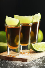 Shots with tequila with salt and lime