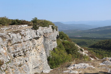 Fototapeta na wymiar beautiful view from the height of the cliff on the mountain valley in the Crimea