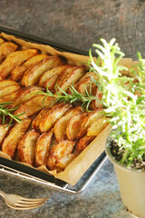 A tray with potatoes backed in oven