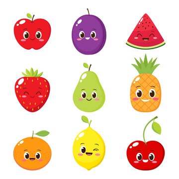 Cartoon fruit and berry characters set