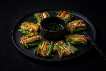 Meat and Vegetable Skewers which is called Sanjeok in Korea