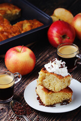 Freshly cooked apple pie with whipped creme