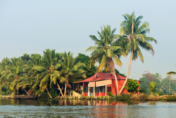Beautiful Kerala backwaters and palm tree landscape of Alappuzha
