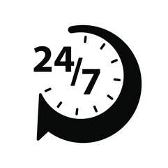24 7 clock sign on white background