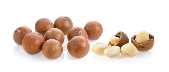 macadamia nuts isolated on white background.