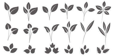 Set of green leaves illustration. green icons for ecology, green, recycling and bio design. グリーンリーフイラスト、新芽アイコン、グリーン、エコロジー、リサイクルデザイン