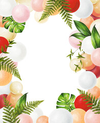 beautiful balloons and tropical plants bright themed wedding decoration collage 1 white background