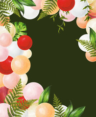 beautiful balloons and tropical plants bright themed wedding decoration collage 2 dark green background