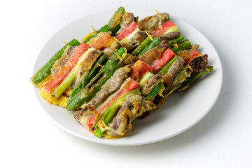 Meat and Vegetable Skewers which is called Sanjeok in Korea