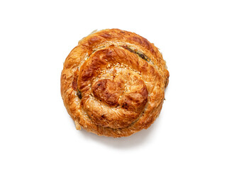 Puff pastry bun, coiled and stuffed with minced meat