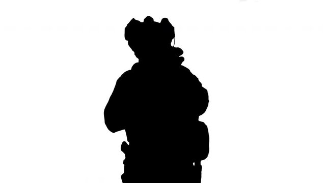 Soldier shoots aming and shooting with rifle, Alpha Channel
