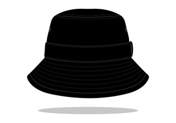Blank Black Bucket Hat Template on White Background. Vector File.