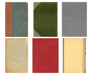 Paper and textile textures set. Blank retro pages and old book covers. Rough faded canvas surface. Perfect for background and vintage style design. Empty place for text.