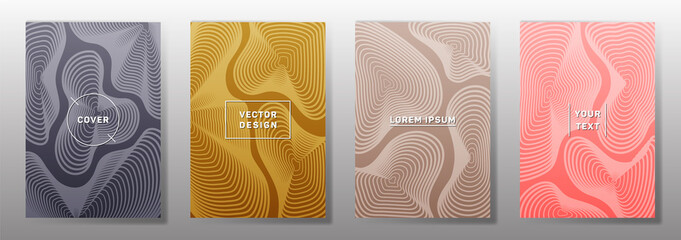 Curve topography lines imitation creative vector covers set.