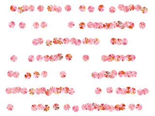 Coral paillettes confetti placer vector illustration. Rhythmic gymnastics dress sequins background. Round glowing spangle particles party decor. Theater costume paillettes.