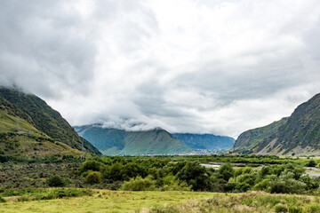 Beautiful landscapes with high mountains of Georgia, altitude above sea level 2000m