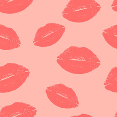 Lip prints in soft pastel colors. Seamless pattern with traces of kisses. Suitable for fabric print, romantic greeting card or wrapping.