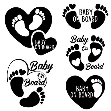 Set of Baby on board. Footprint vector symbol.