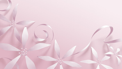 紙の花とリボンの装飾された背景　Paper flower and ribbon pink