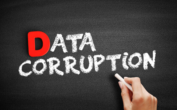 Data corruption text on blackboard, technology concept background