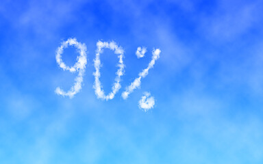 Naklejka na ściany i meble Number 90% written in sky. Text made of clouds. Sale concept.
