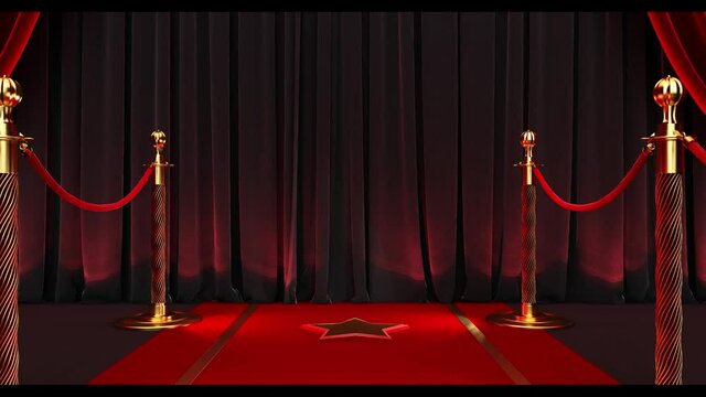 Red Carpet festival scene animation. Red carpet and pillars with red ropes. 