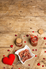 Rose petal jam with romantic decoration