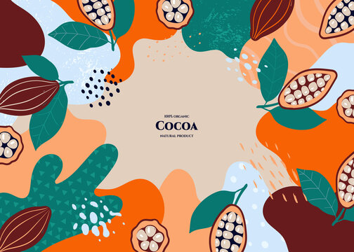 Vector frame with doodle cocoa and abstract elements. Hand drawn illustrations.