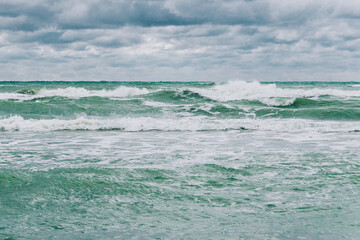 Stormy Black sea in day time, big waves and gusty wind