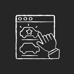 Desirable chalk white icon on black background. Pleasing brand product. Customer interest and satisfaction. Online user experience. Quality review. Isolated vector chalkboard illustration