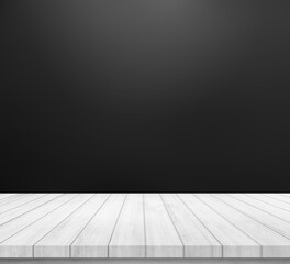 Wood plank with abstract black blurred background for product display