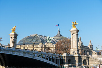 Alexandre III bridge and Grand Palais on a sunny day in Autumn - Paris, France