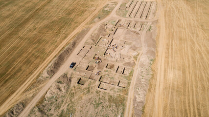 Archaeological excavation. Aerial view of the archaeological excavations