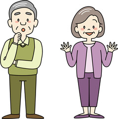 目を輝かせるおじいさんとおばあさん（キラキラ）