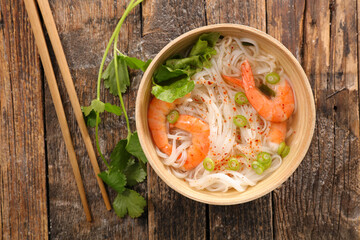 noodle soup with shrimp and coriander