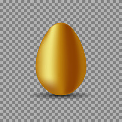 Gold egg isolated. Gold egg located vertically on  transparent  background. Gold egg with shadow. Flat.  Vector illustration