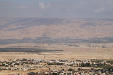 Fototapeta na wymiar View of the Jordan, the land of Jordan, and the Dead Sea from Jericho