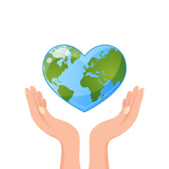 Hands holding Earth in heart shape. Save our planet. World Environment day or Earth day concept