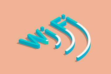 wi-fi isometric text and icon, simple vector illustration