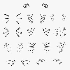 Vector hand drawn  decorative vintage frames or elements for design. Doodle splashes and swirls for decoration.